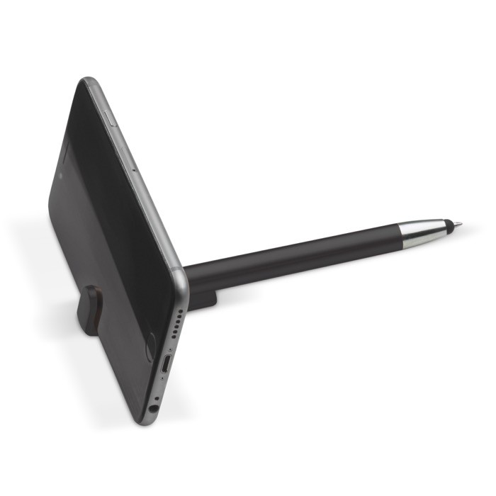 Bolígrafo de plástico con puntero y soporte para móvil de tinta azul color negro sexta vista Bolígrafo de plástico con puntero y soporte para móvil de tinta azul color negro sexta vista