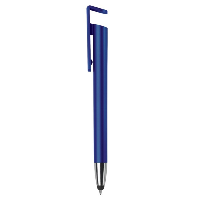Bolígrafo de plástico con puntero y soporte para móvil de tinta azul color azul tercera vista Bolígrafo de plástico con puntero y soporte para móvil de tinta azul color azul tercera vista