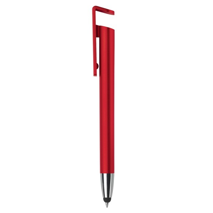 Bolígrafo de plástico con puntero y soporte para móvil de tinta azul color rojo tercera vista Bolígrafo de plástico con puntero y soporte para móvil de tinta azul color rojo tercera vista