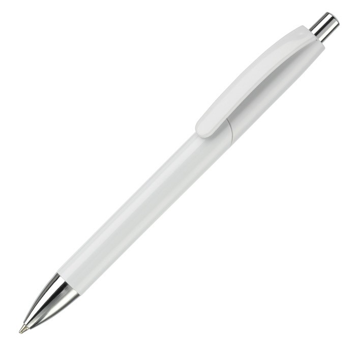 Bolígrafo de plástico en varios colores con pulsador y punta de metal color blanco Bolígrafo de plástico en varios colores con pulsador y punta de metal color blanco