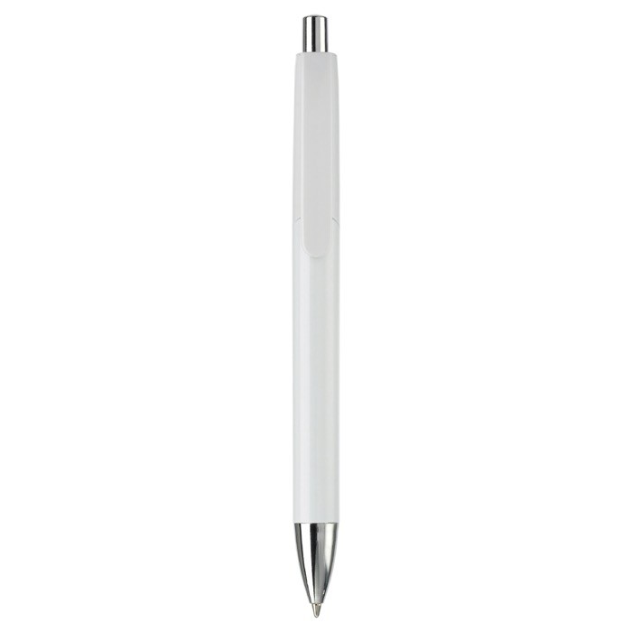 Bolígrafo de plástico en varios colores con pulsador y punta de metal color blanco segunda vista Bolígrafo de plástico en varios colores con pulsador y punta de metal color blanco segunda vista