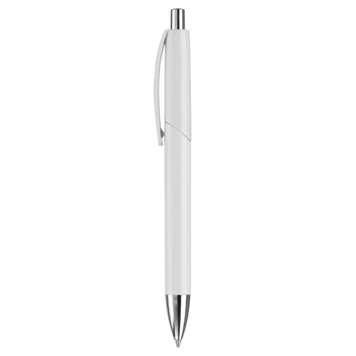 Bolígrafo de plástico en varios colores con pulsador y punta de metal color blanco tercera vista Bolígrafo de plástico en varios colores con pulsador y punta de metal color blanco tercera vista
