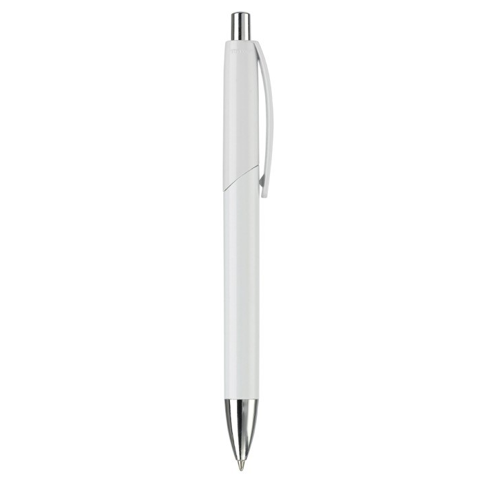 Bolígrafo de plástico en varios colores con pulsador y punta de metal color blanco quinta vista Bolígrafo de plástico en varios colores con pulsador y punta de metal color blanco quinta vista
