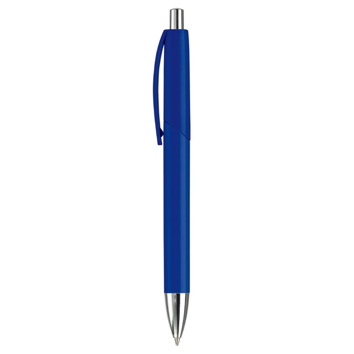 Bolígrafo de plástico en varios colores con pulsador y punta de metal color azul oscuro tercera vista Bolígrafo de plástico en varios colores con pulsador y punta de metal color azul oscuro tercera vista