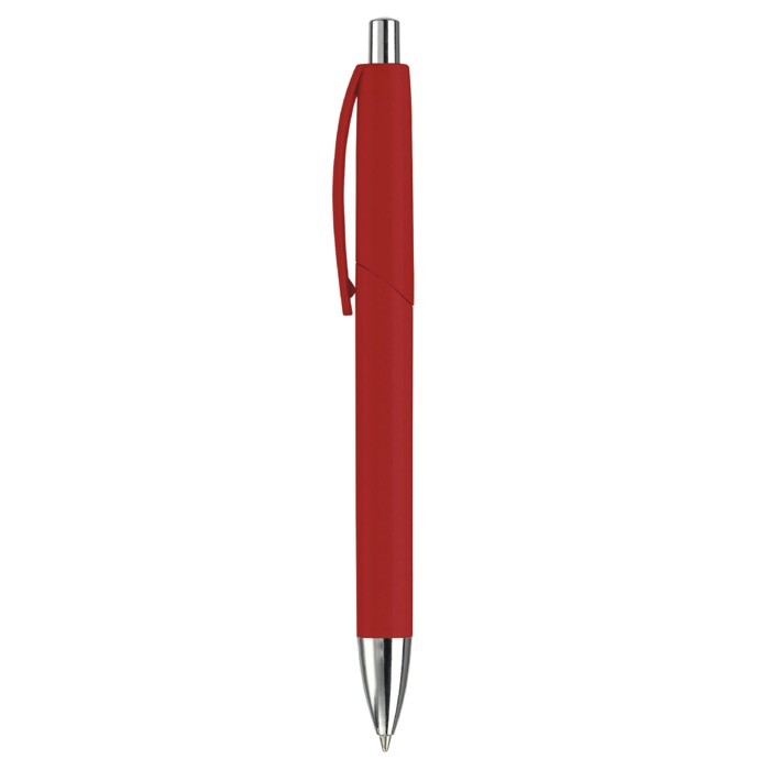 Bolígrafo de plástico en varios colores con pulsador y punta de metal color rojo tercera vista Bolígrafo de plástico en varios colores con pulsador y punta de metal color rojo tercera vista