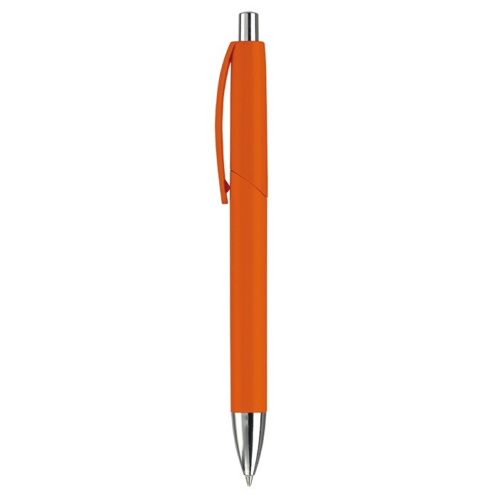 Bolígrafo de plástico en varios colores con pulsador y punta de metal color naranja tercera vista Bolígrafo de plástico en varios colores con pulsador y punta de metal color naranja tercera vista