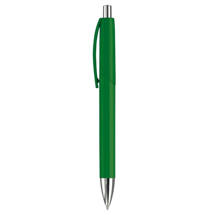 Bolígrafo de plástico en varios colores con pulsador y punta de metal color verde tercera vista Bolígrafo de plástico en varios colores con pulsador y punta de metal color verde tercera vista