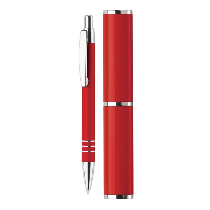Bolígrafo de aluminio con estuche en forma de tubo a juego color rojo Bolígrafo de aluminio con estuche en forma de tubo a juego color rojo