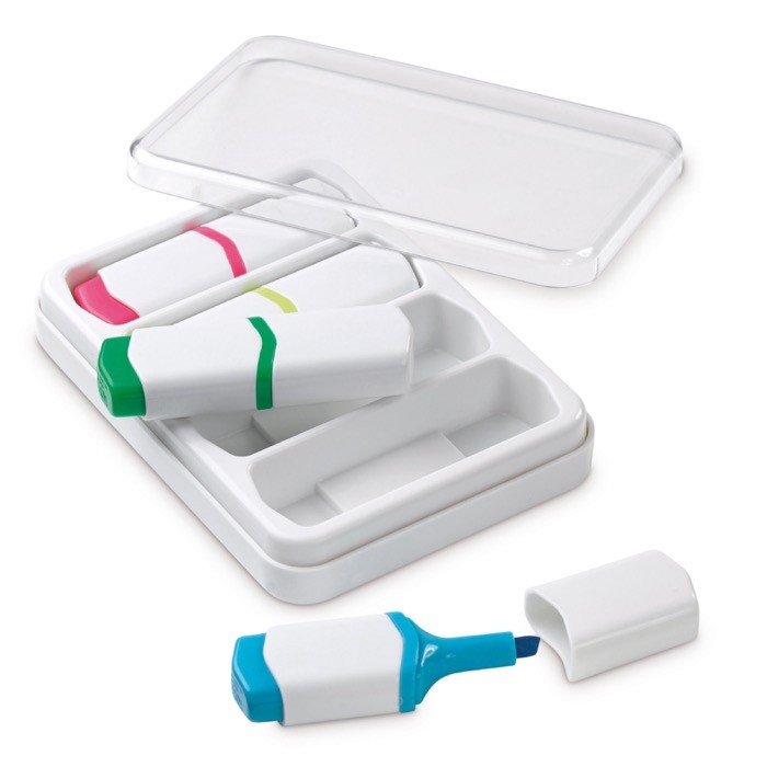 Kit de 4 marcadores mini de distintos colores en caja transparente color blanco segunda vista
