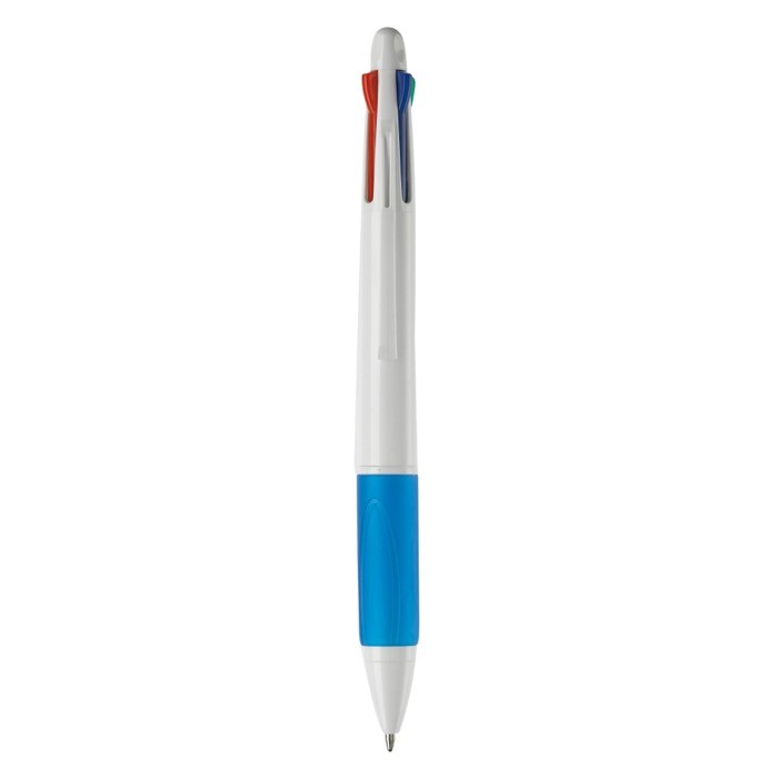 Bolígrafo multifuncional 4 en 1 con empuñadora de color color blanco/azul segunda vista Bolígrafo multifuncional 4 en 1 con empuñadora de color color blanco/azul segunda vista