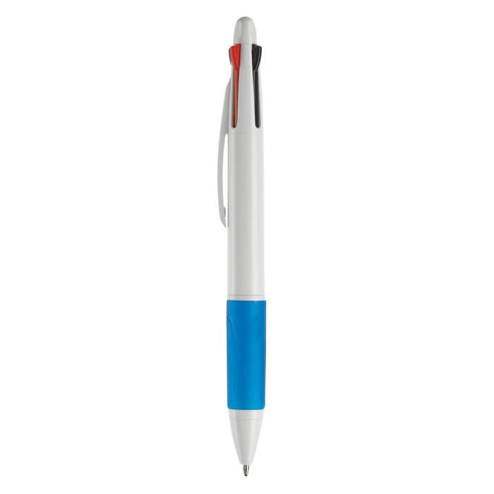 Bolígrafo multifuncional 4 en 1 con empuñadora de color color blanco/azul tercera vista Bolígrafo multifuncional 4 en 1 con empuñadora de color color blanco/azul tercera vista