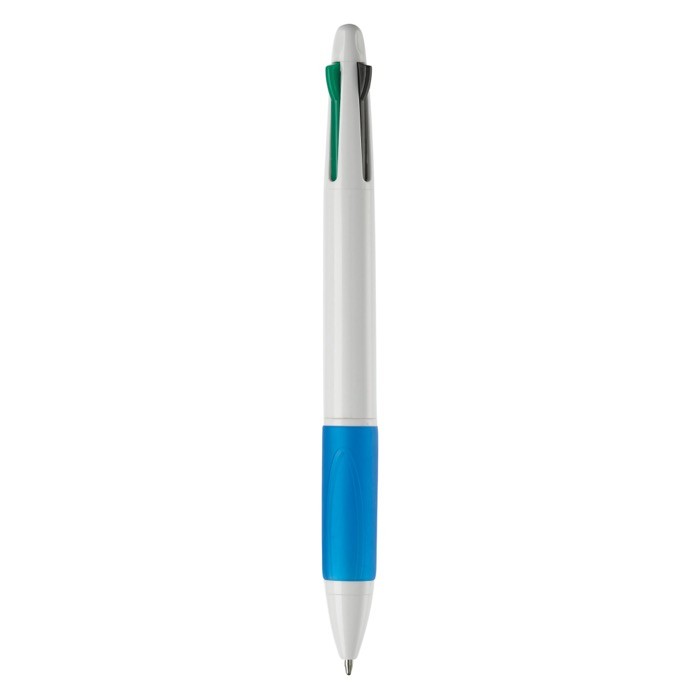 Bolígrafo multifuncional 4 en 1 con empuñadora de color color blanco/azul cuarta vista Bolígrafo multifuncional 4 en 1 con empuñadora de color color blanco/azul cuarta vista