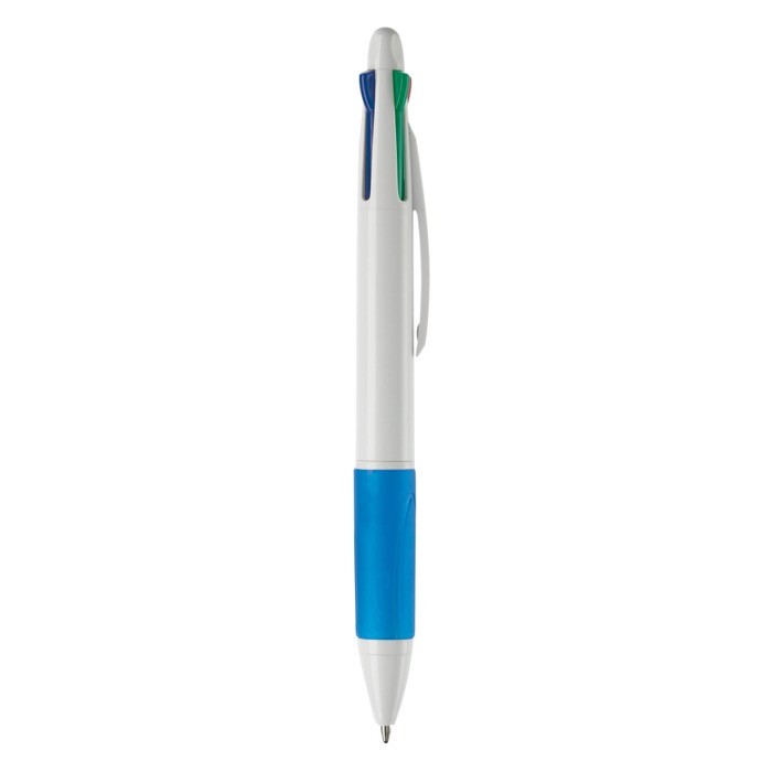 Bolígrafo multifuncional 4 en 1 con empuñadora de color color blanco/azul quinta vista Bolígrafo multifuncional 4 en 1 con empuñadora de color color blanco/azul quinta vista