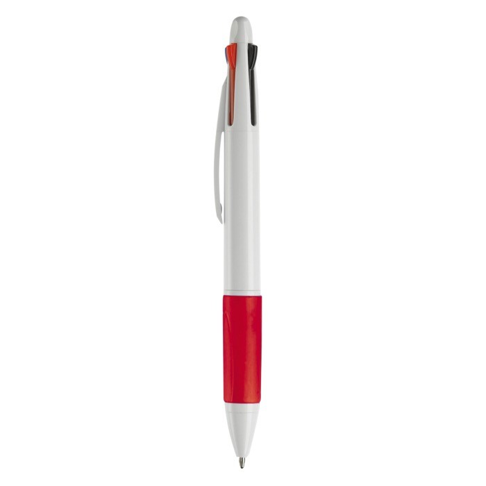 Bolígrafo multifuncional 4 en 1 con empuñadora de color color rojo tercera vista Bolígrafo multifuncional 4 en 1 con empuñadora de color color rojo tercera vista