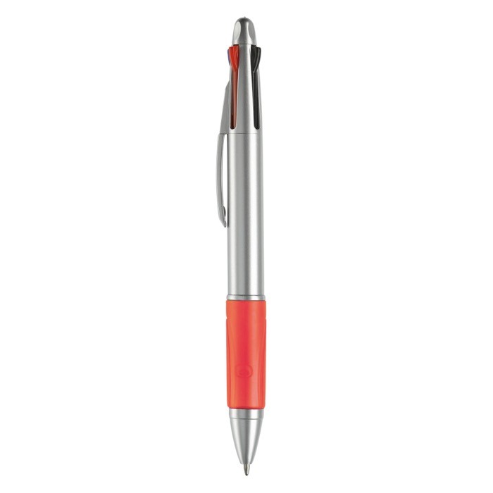 Bolígrafo multifuncional 4 en 1 con empuñadora de color color rojo oscuro tercera vista Bolígrafo multifuncional 4 en 1 con empuñadora de color color rojo oscuro tercera vista