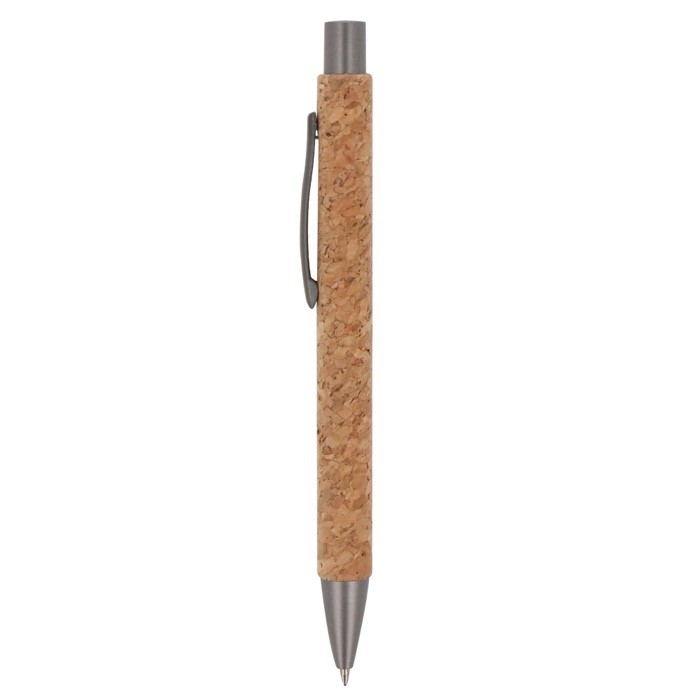 Bolígrafo pulsador ecológico con cuerpo de corcho sostenible color natural tercera vista Bolígrafo pulsador ecológico con cuerpo de corcho sostenible color natural tercera vista