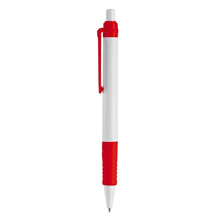 Bolígrafo pulsador de material biodegradable de tinta azul color rojo tercera vista Bolígrafo pulsador de material biodegradable de tinta azul color rojo tercera vista