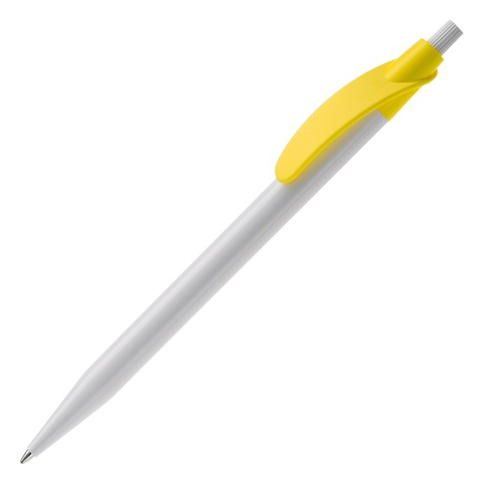Bolígrafo de plástico blanco con clip arqueado de colores color amarillo Bolígrafo de plástico blanco con clip arqueado de colores color amarillo
