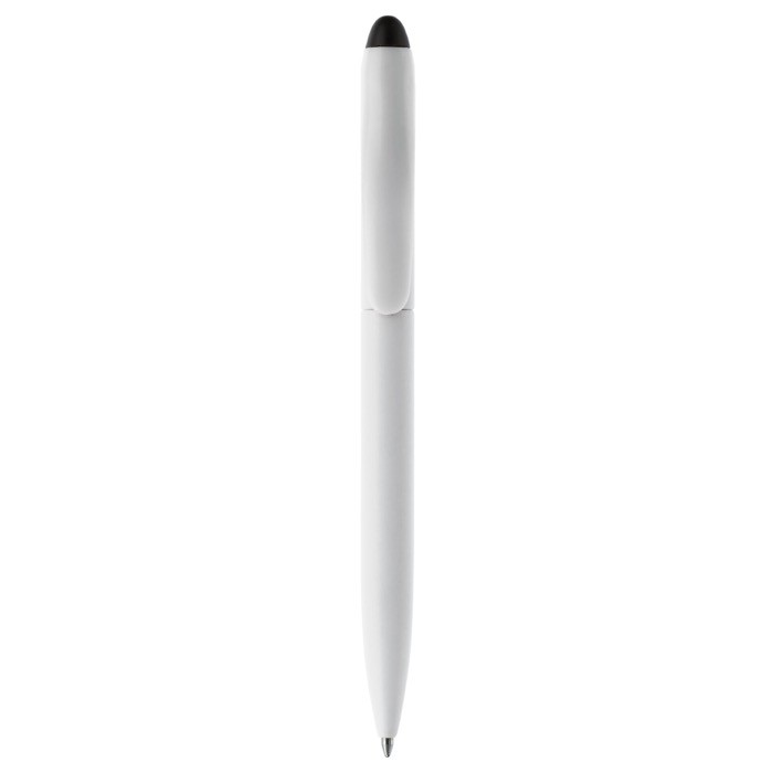 Bolígrafo de plástico con mecanismo giratorio y puntero negro color blanco/negro segunda vista Bolígrafo de plástico con mecanismo giratorio y puntero negro color blanco/negro segunda vista