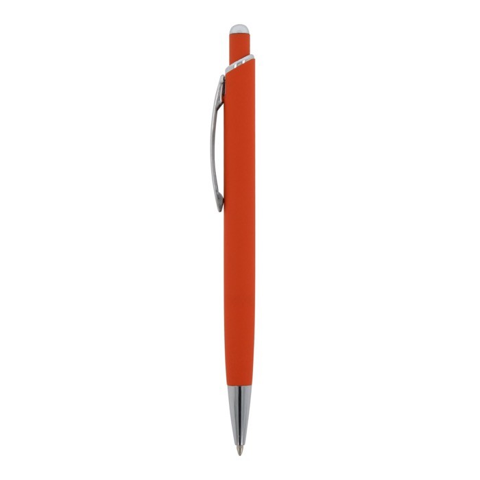 Bolígrafo de aluminio con acabado soft-touch de colores color naranja tercera vista Bolígrafo de aluminio con acabado soft-touch de colores color naranja tercera vista