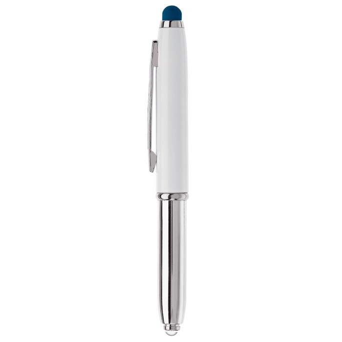 Bolígrafo con puntero en distintos colores y con lámpara color azul oscuro tercera vista Bolígrafo con puntero en distintos colores y con lámpara color azul oscuro tercera vista