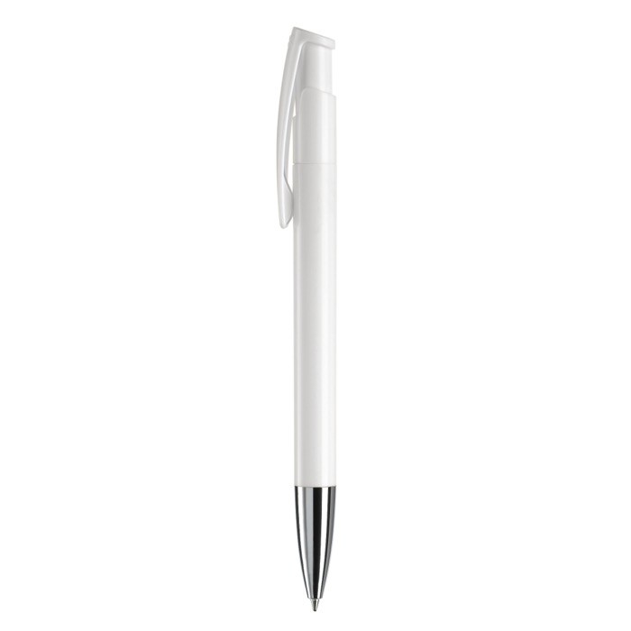 Bolígrafo pulsador de plástico de colores mate hecho en EU color blanco tercera vista Bolígrafo pulsador de plástico de colores mate hecho en EU color blanco tercera vista