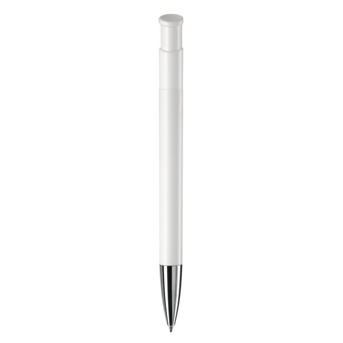 Bolígrafo pulsador de plástico de colores mate hecho en EU color blanco cuarta vista Bolígrafo pulsador de plástico de colores mate hecho en EU color blanco cuarta vista