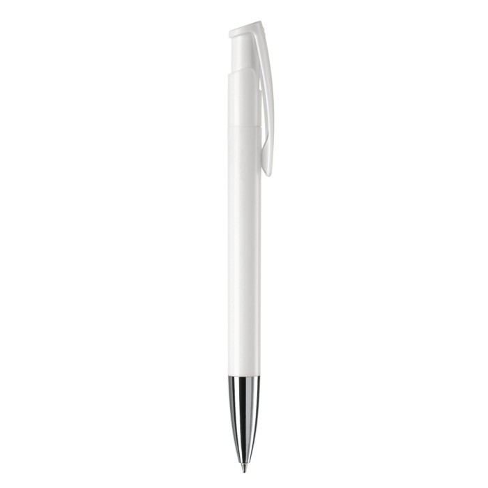 Bolígrafo pulsador de plástico de colores mate hecho en EU color blanco quinta vista Bolígrafo pulsador de plástico de colores mate hecho en EU color blanco quinta vista