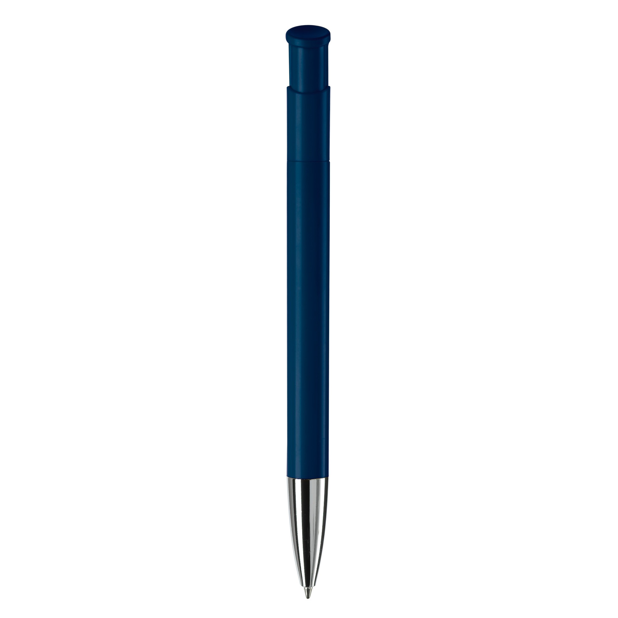 Bolígrafo pulsador de plástico de colores mate hecho en EU color azul oscuro cuarta vista Bolígrafo pulsador de plástico de colores mate hecho en EU color azul oscuro cuarta vista