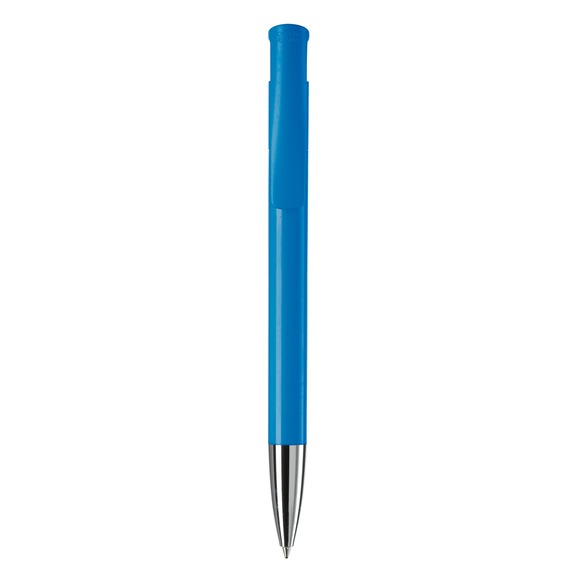 Bolígrafo pulsador de plástico de colores mate hecho en EU color azul claro segunda vista Bolígrafo pulsador de plástico de colores mate hecho en EU color azul claro segunda vista