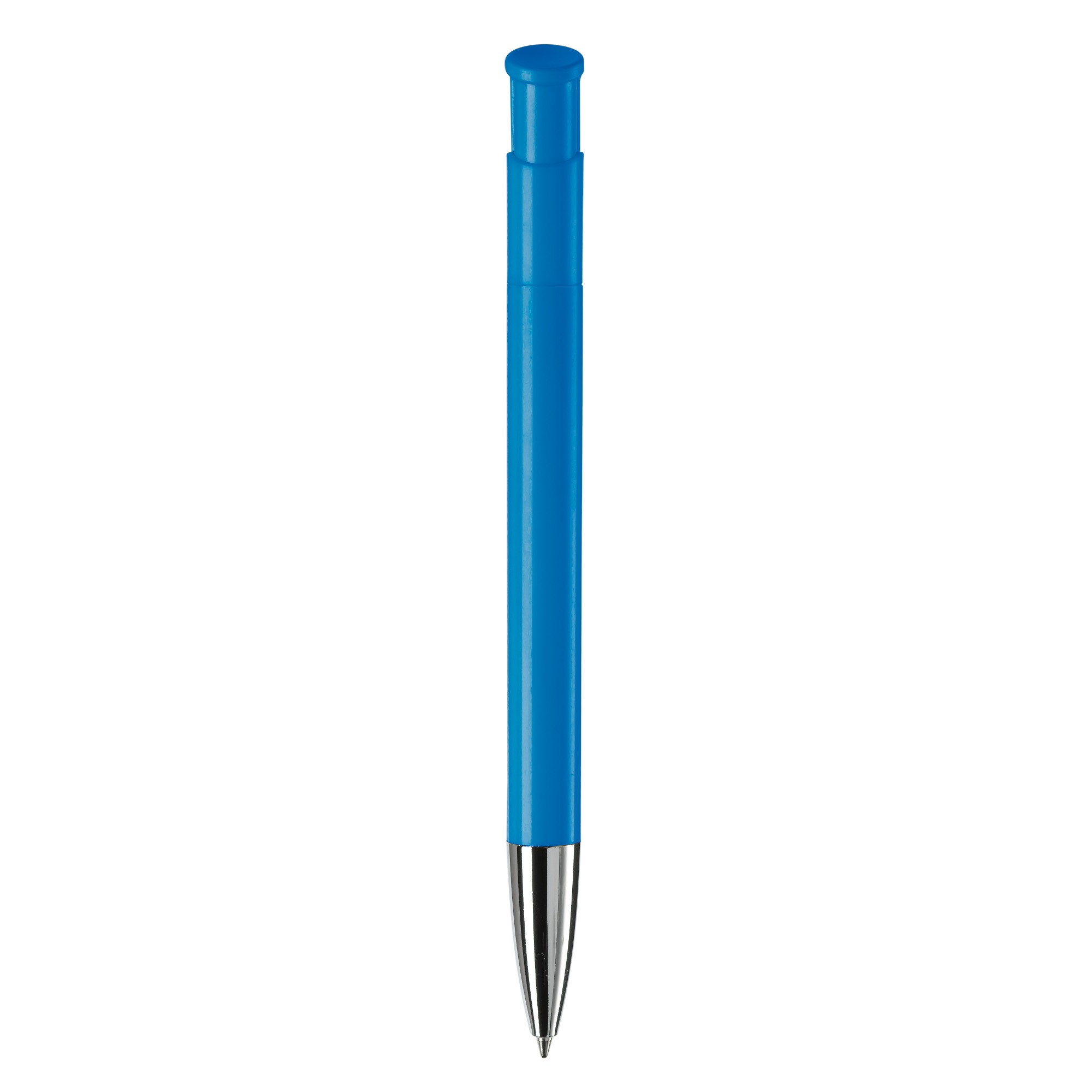 Bolígrafo pulsador de plástico de colores mate hecho en EU color azul claro cuarta vista Bolígrafo pulsador de plástico de colores mate hecho en EU color azul claro cuarta vista