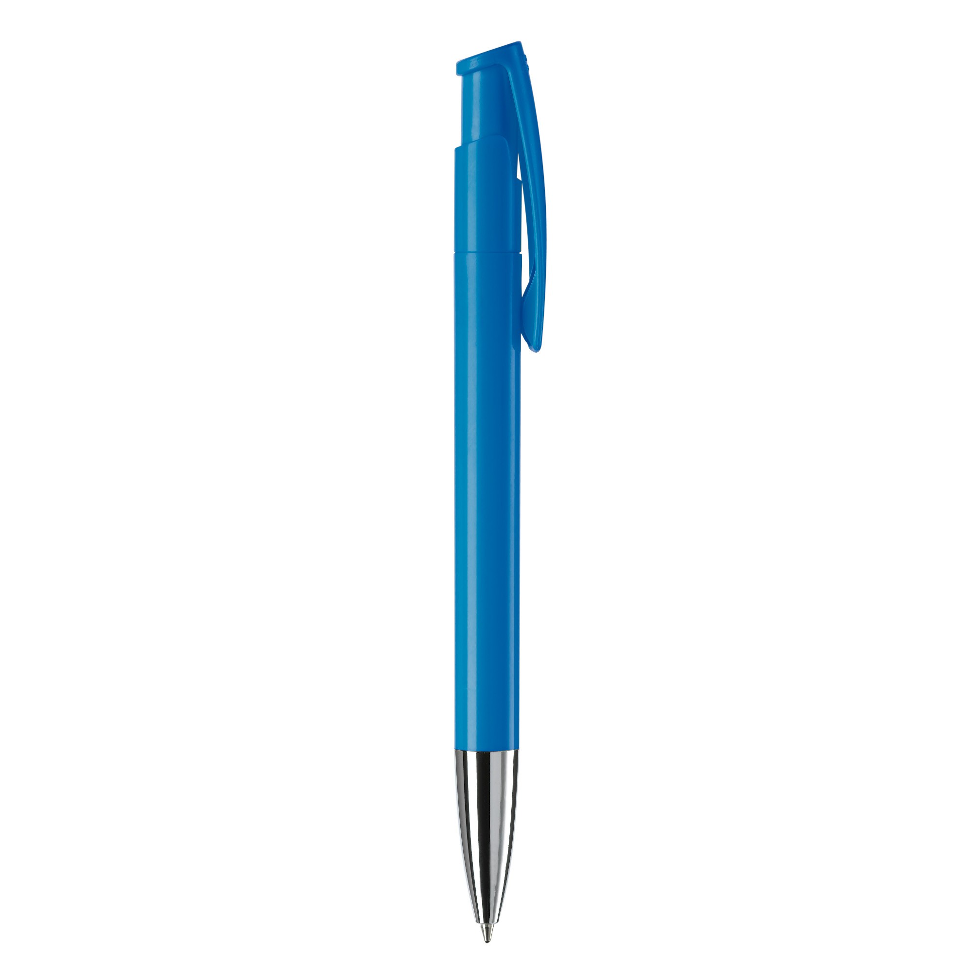 Bolígrafo pulsador de plástico de colores mate hecho en EU color azul claro quinta vista Bolígrafo pulsador de plástico de colores mate hecho en EU color azul claro quinta vista