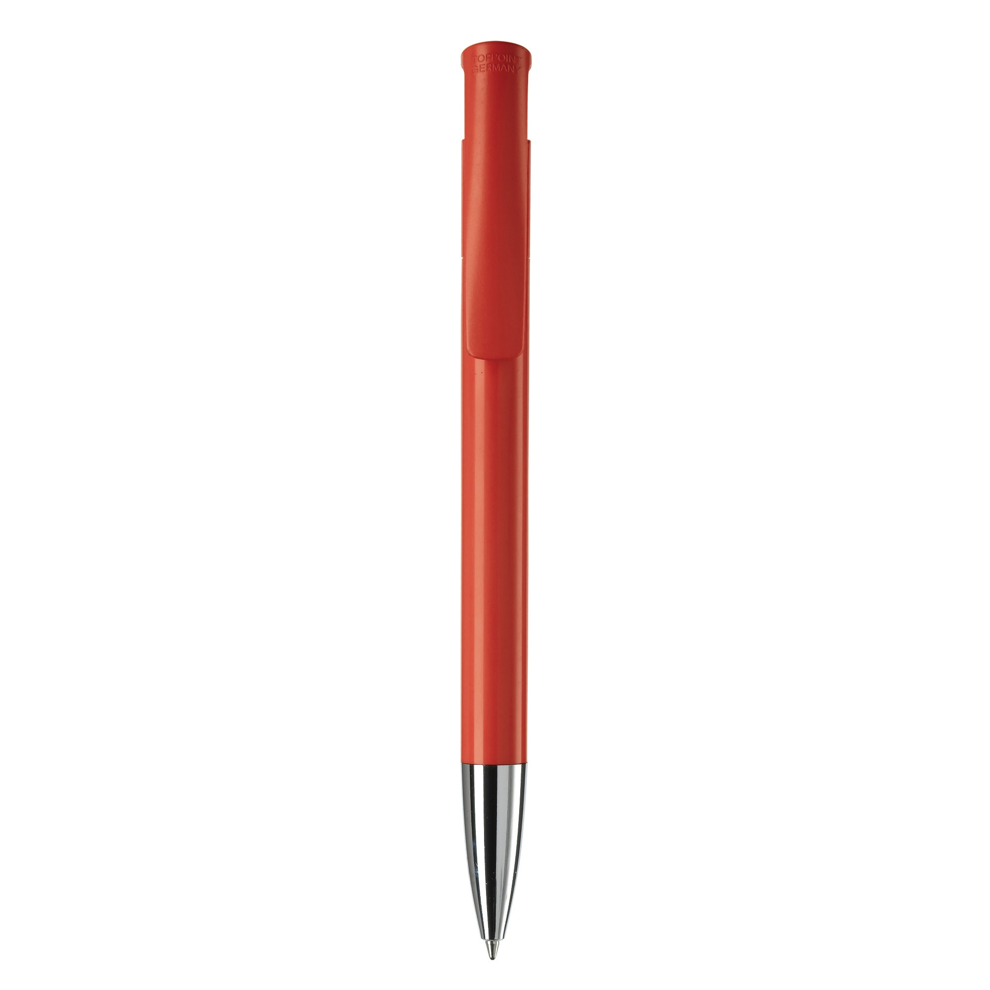 Bolígrafo pulsador de plástico de colores mate hecho en EU color rojo tercera vista Bolígrafo pulsador de plástico de colores mate hecho en EU color rojo tercera vista