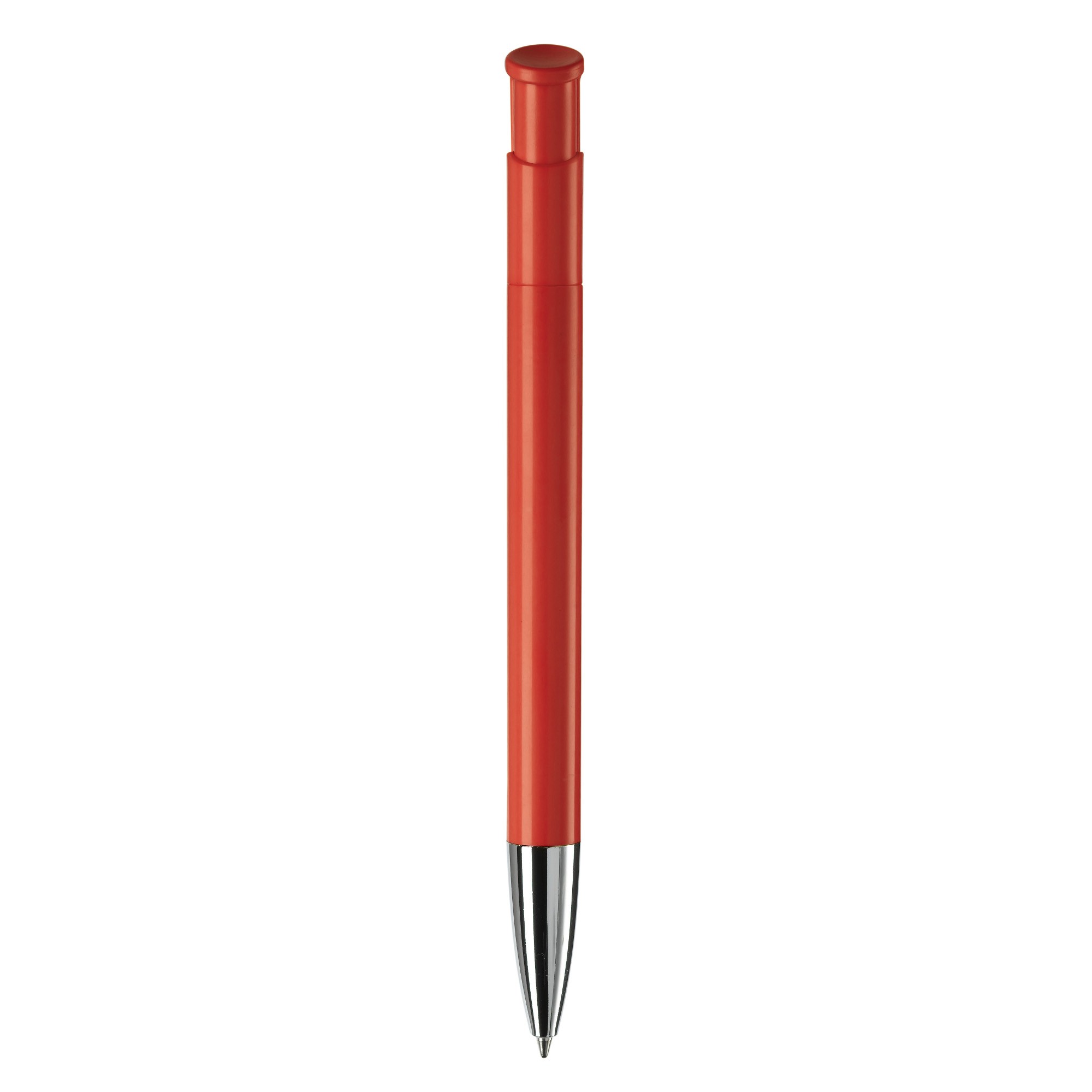 Bolígrafo pulsador de plástico de colores mate hecho en EU color rojo cuarta vista Bolígrafo pulsador de plástico de colores mate hecho en EU color rojo cuarta vista