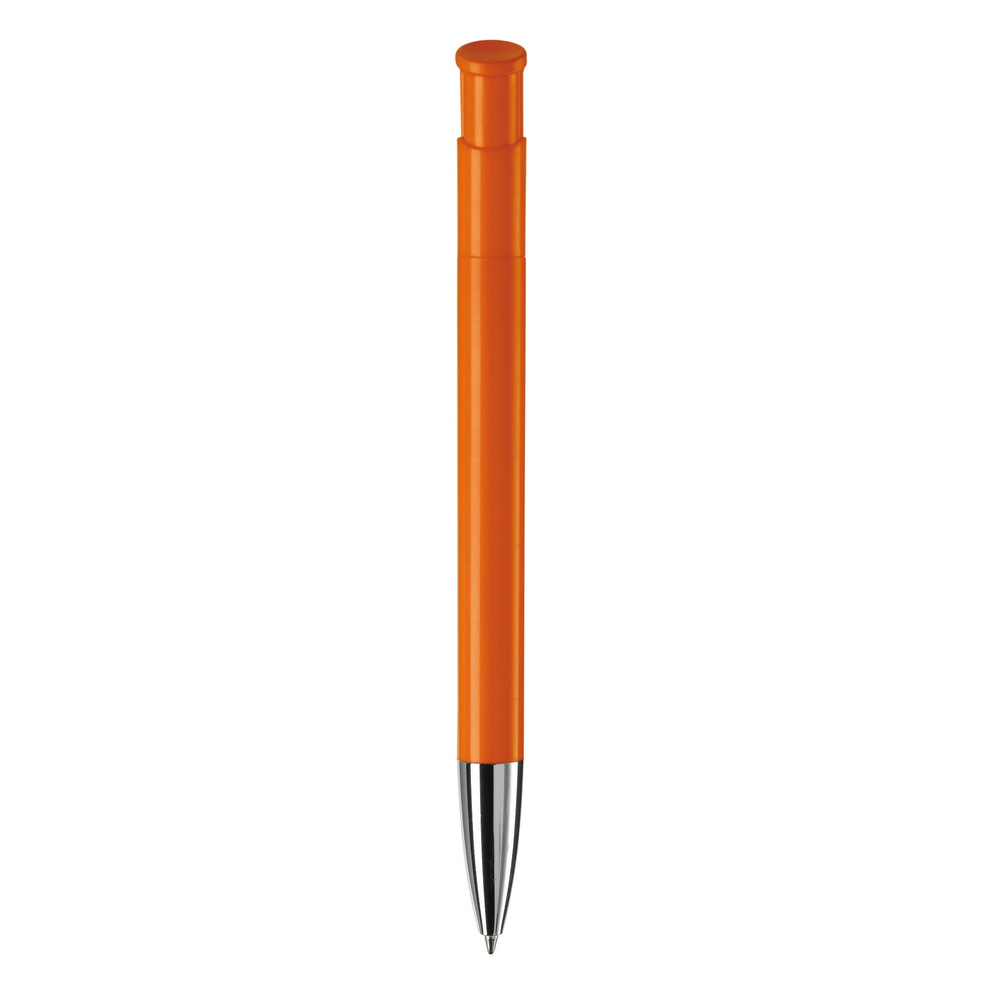 Bolígrafo pulsador de plástico de colores mate hecho en EU color naranja cuarta vista Bolígrafo pulsador de plástico de colores mate hecho en EU color naranja cuarta vista