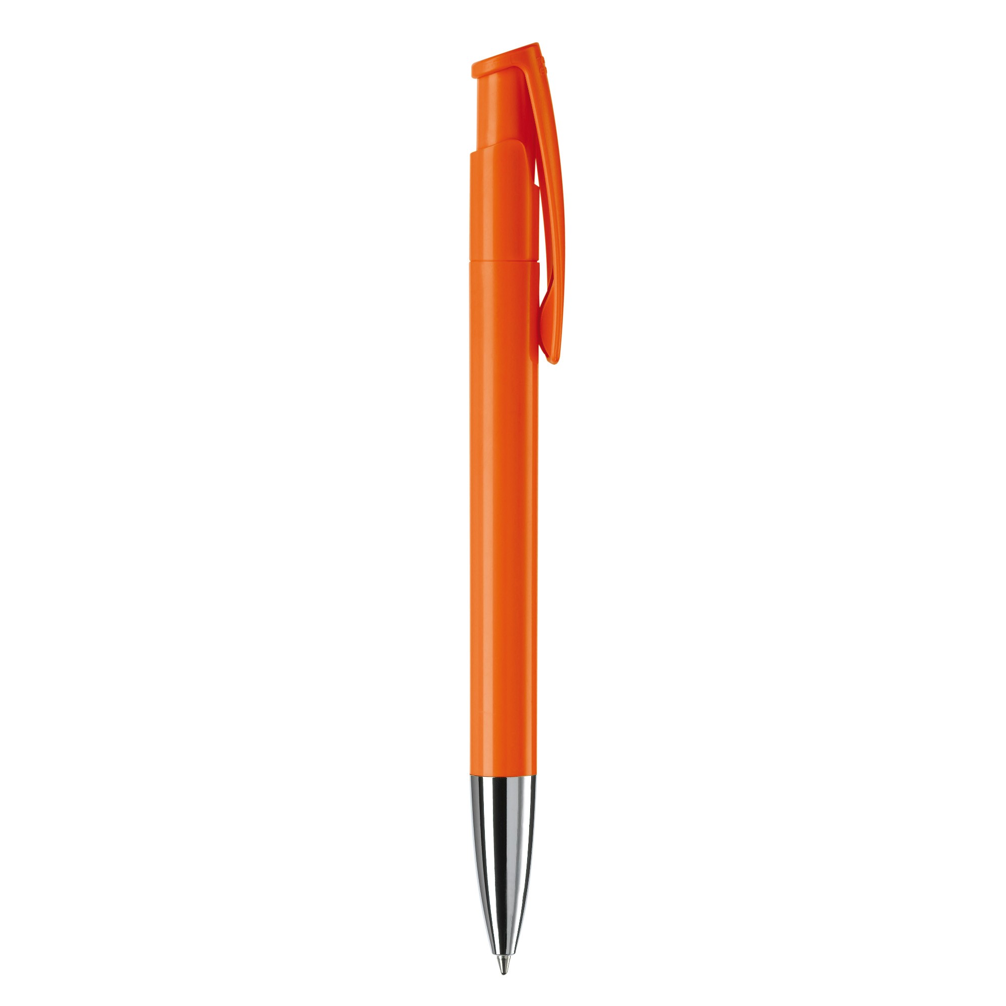 Bolígrafo pulsador de plástico de colores mate hecho en EU color naranja quinta vista Bolígrafo pulsador de plástico de colores mate hecho en EU color naranja quinta vista