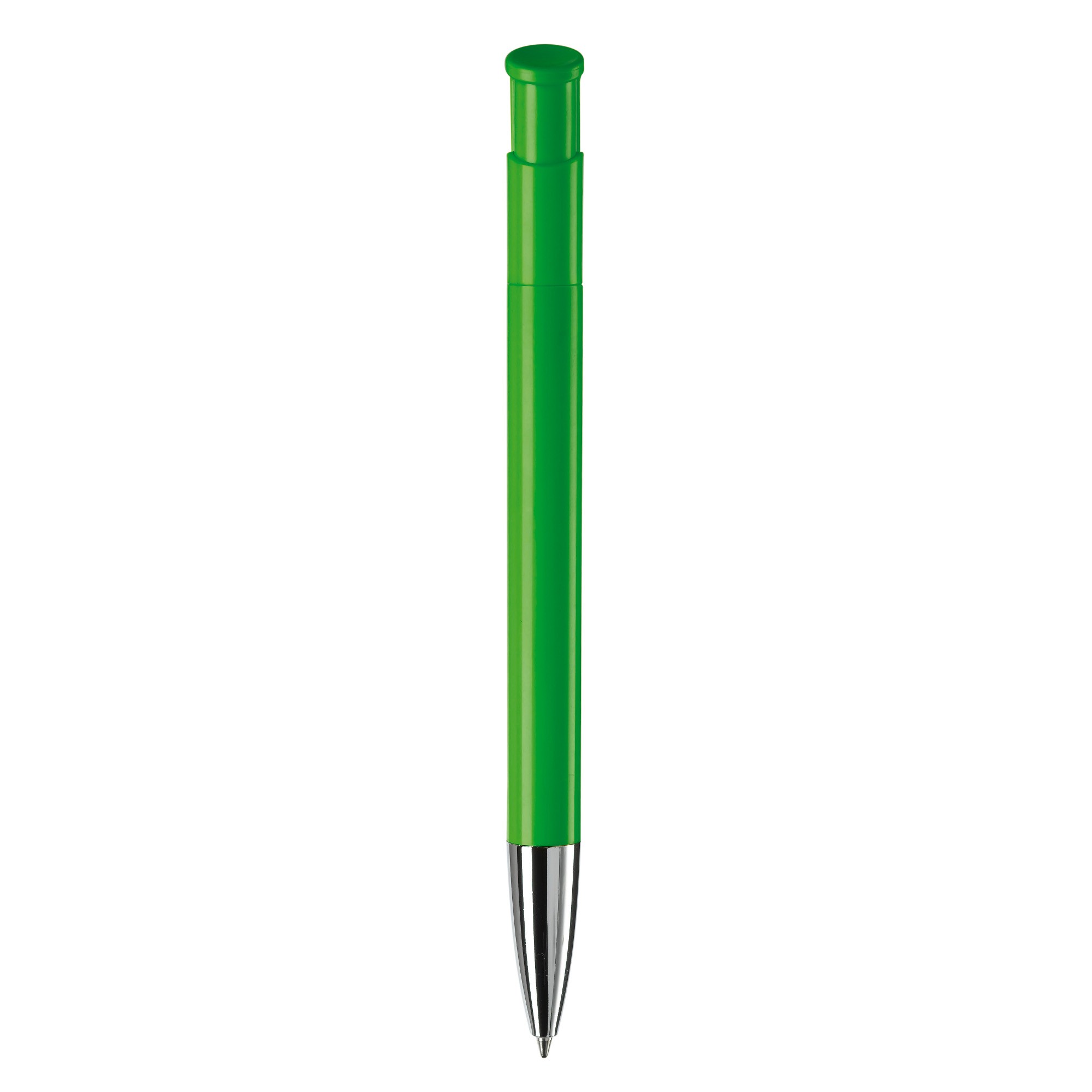 Bolígrafo pulsador de plástico de colores mate hecho en EU color verde cuarta vista Bolígrafo pulsador de plástico de colores mate hecho en EU color verde cuarta vista