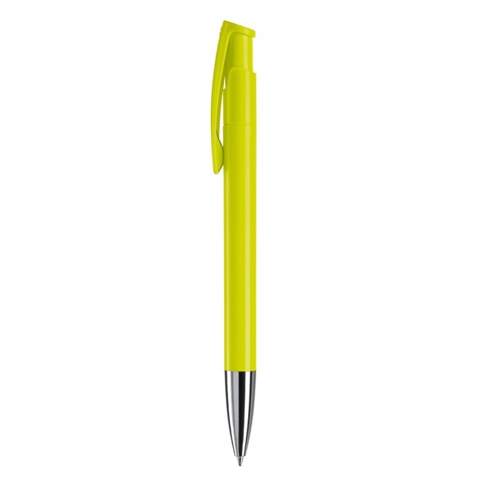 Bolígrafo pulsador de plástico de colores mate hecho en EU color verde lima tercera vista Bolígrafo pulsador de plástico de colores mate hecho en EU color verde lima tercera vista