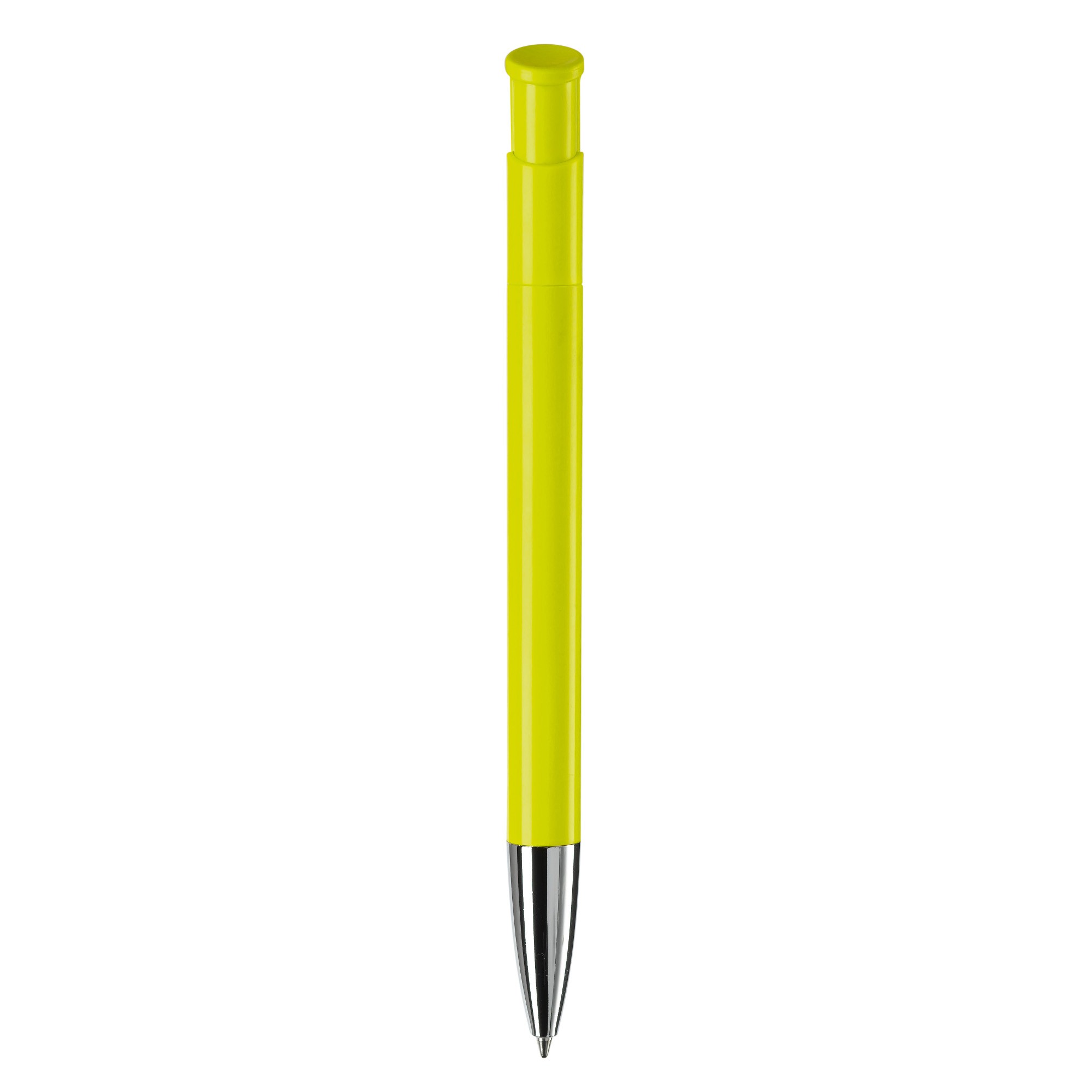 Bolígrafo pulsador de plástico de colores mate hecho en EU color verde lima cuarta vista Bolígrafo pulsador de plástico de colores mate hecho en EU color verde lima cuarta vista