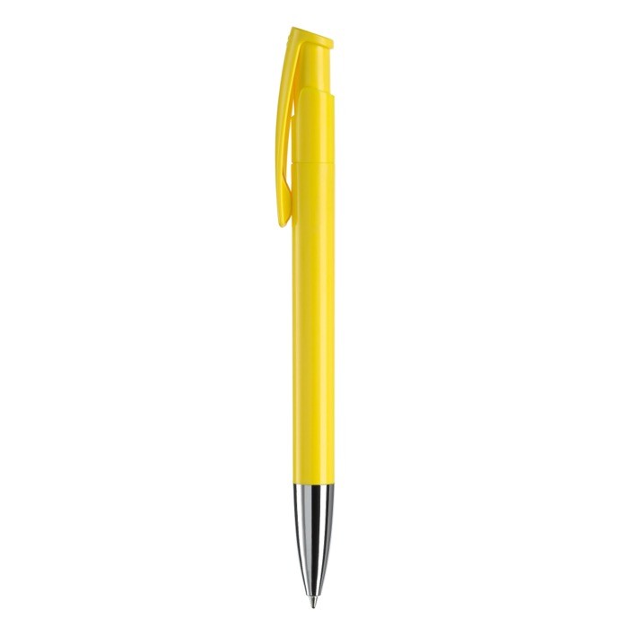 Bolígrafo pulsador de plástico de colores mate hecho en EU color amarillo tercera vista Bolígrafo pulsador de plástico de colores mate hecho en EU color amarillo tercera vista