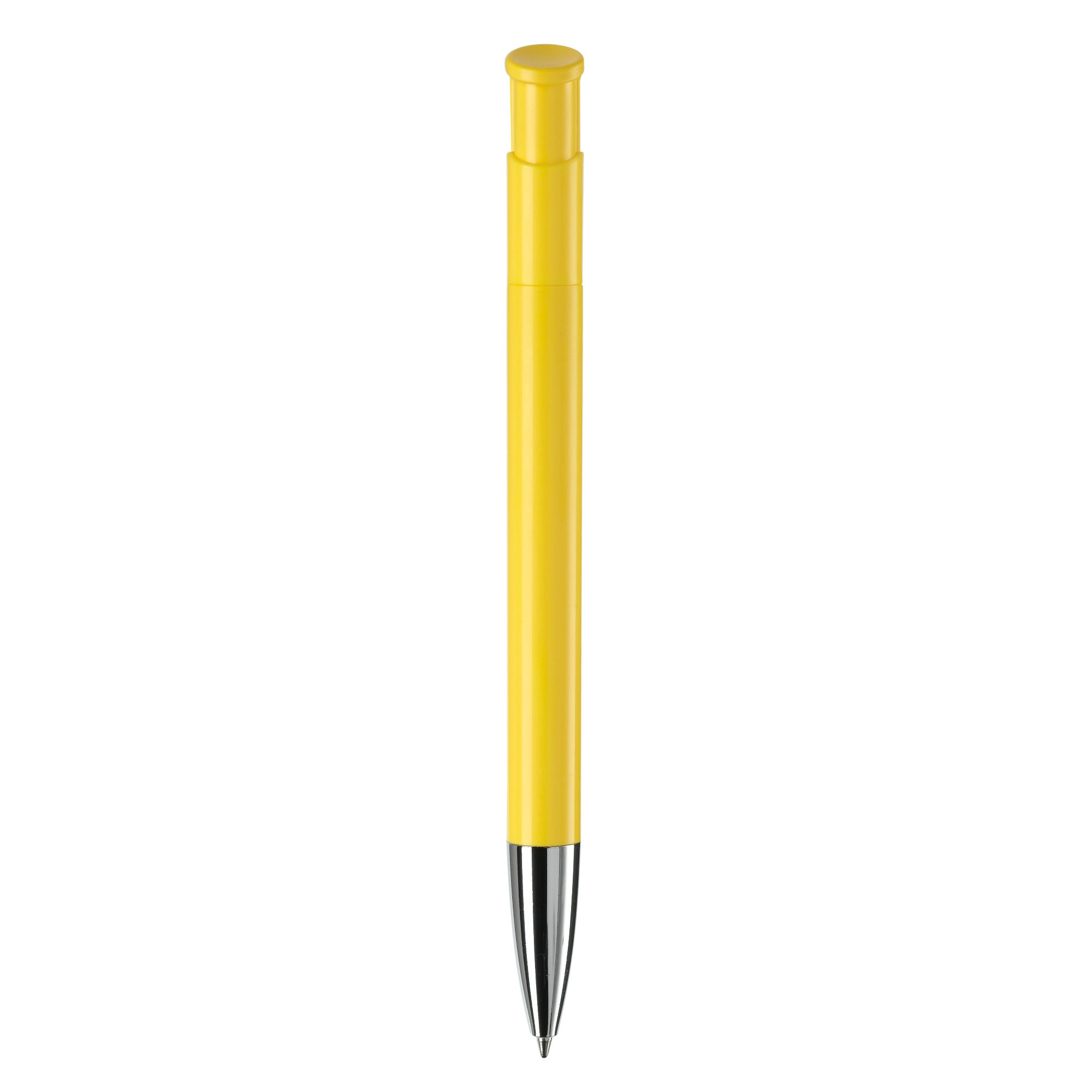 Bolígrafo pulsador de plástico de colores mate hecho en EU color amarillo cuarta vista Bolígrafo pulsador de plástico de colores mate hecho en EU color amarillo cuarta vista