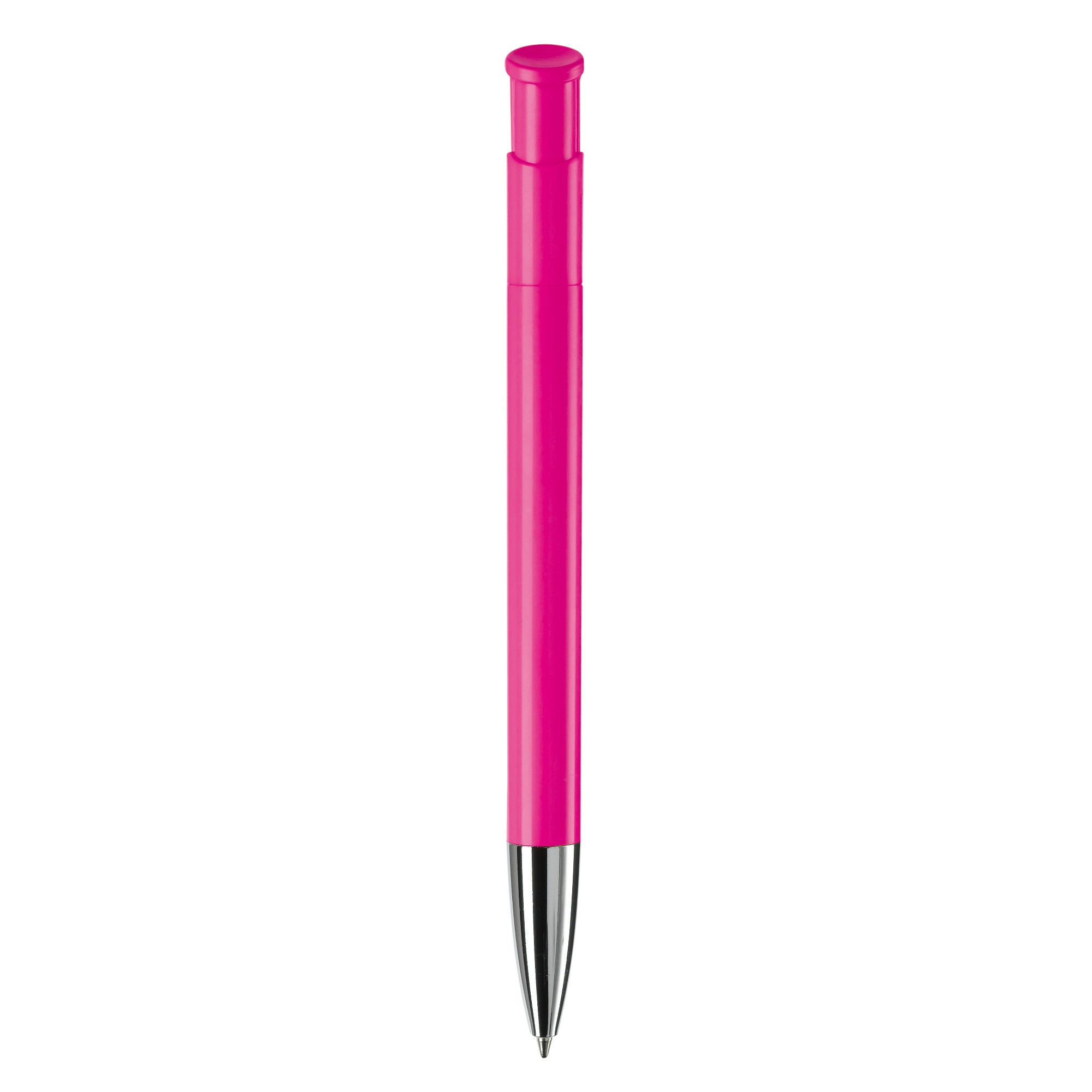Bolígrafo pulsador de plástico de colores mate hecho en EU color rosa cuarta vista Bolígrafo pulsador de plástico de colores mate hecho en EU color rosa cuarta vista