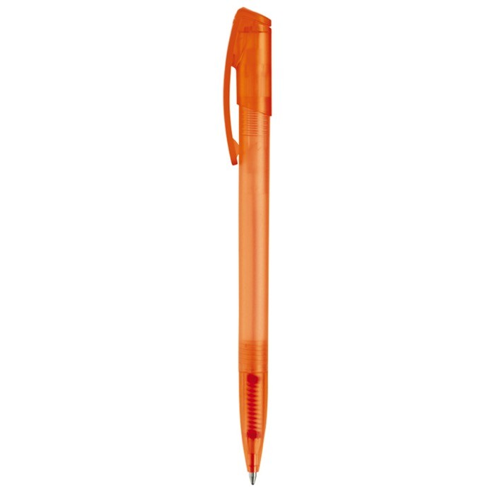 Bolígrafo de plástico transparente de colores con clip arqueado color naranja cuarta vista Bolígrafo de plástico transparente de colores con clip arqueado color naranja cuarta vista
