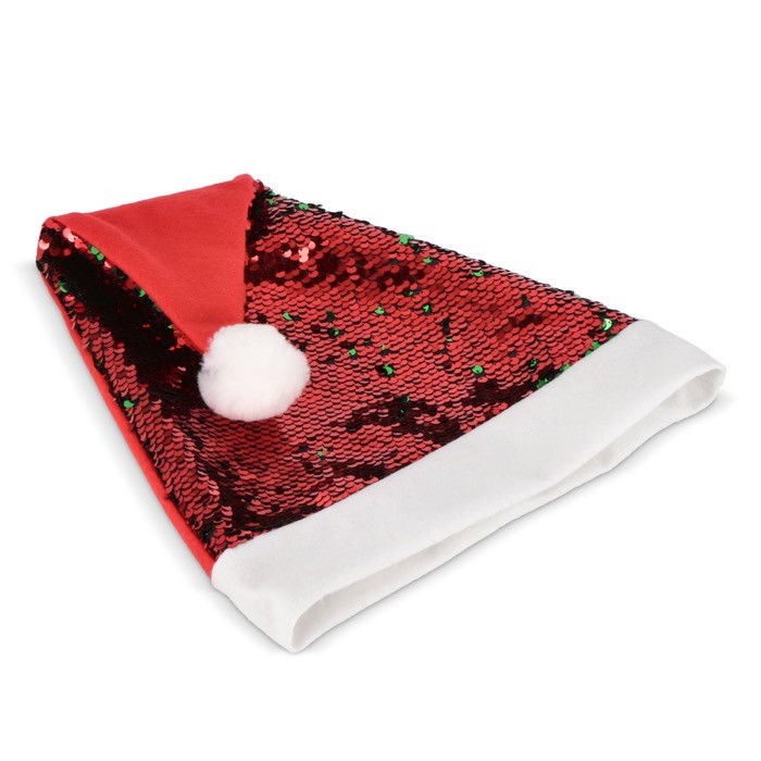 Original gorro de Papá Noel hecho de lentejuelas bicolores color rojo quinta vista