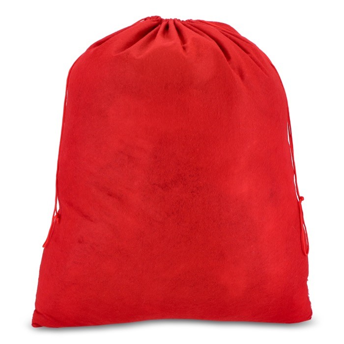 Bolsa grande de regalo hecha de fieltro con cordones a juego color rojo segunda vista