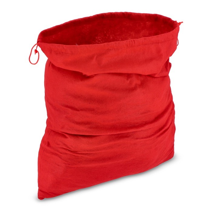 Bolsa grande de regalo hecha de fieltro con cordones a juego color rojo tercera vista