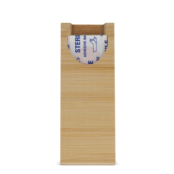 Estuche de bambú con 10 tiritas para primeros auxilios color natural segunda vista Estuche de bambú con 10 tiritas para primeros auxilios color natural segunda vista