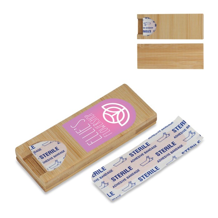 Estuche de bambú con 10 tiritas para primeros auxilios Estuche de bambú con 10 tiritas para primeros auxilios