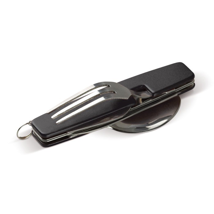 Cuchillo, tenedor, cuchara y abrebotellas cuatro en uno color negro quinta vista Cuchillo, tenedor, cuchara y abrebotellas cuatro en uno color negro quinta vista