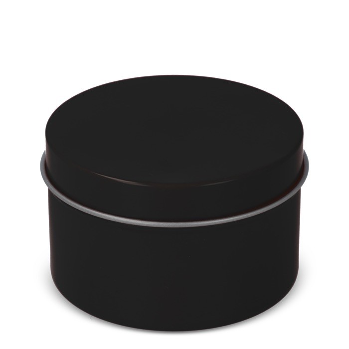 Vela de cera vegetal en tarro monocromático de acero reciclado circular color negro Vela de cera vegetal en tarro monocromático de acero reciclado circular color negro